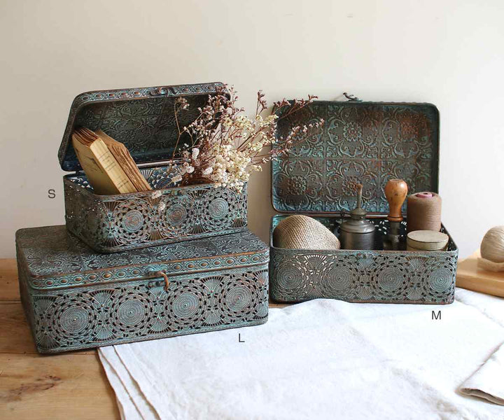 収納ボックスアンクブリキボックスS小物入れふた付き幅25.5×奥行17×高さ11cm