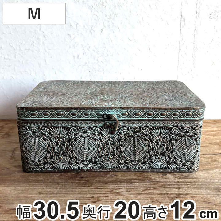 収納ボックスアンクブリキボックスM小物入れふた付き幅30.5×奥行20×高さ12cm