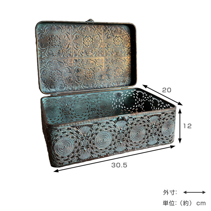 収納ボックスアンクブリキボックスM小物入れふた付き幅30.5×奥行20×高さ12cm