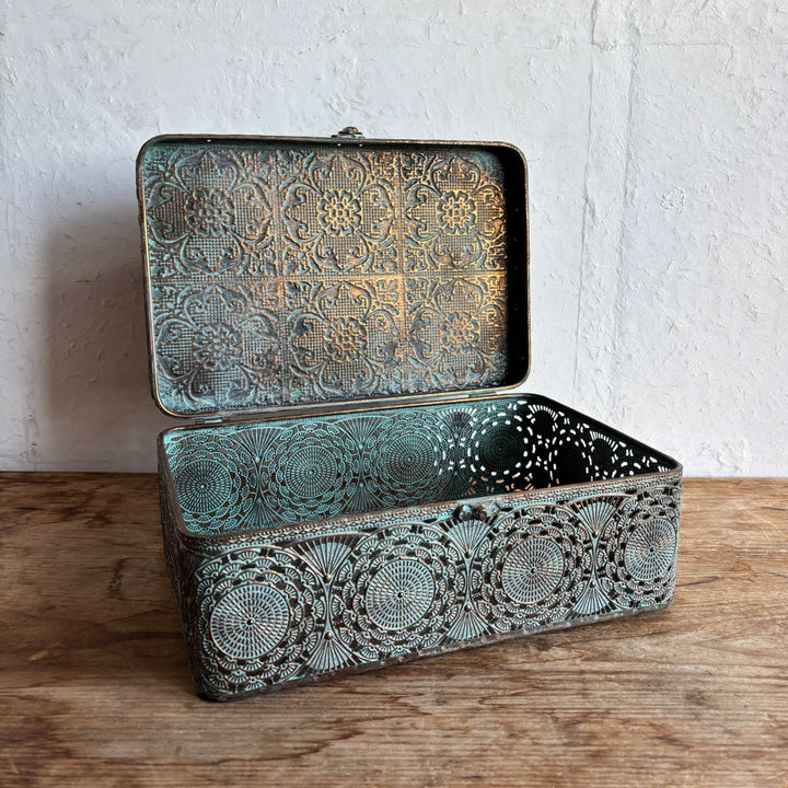 収納ボックスアンクブリキボックスM小物入れふた付き幅30.5×奥行20×高さ12cm