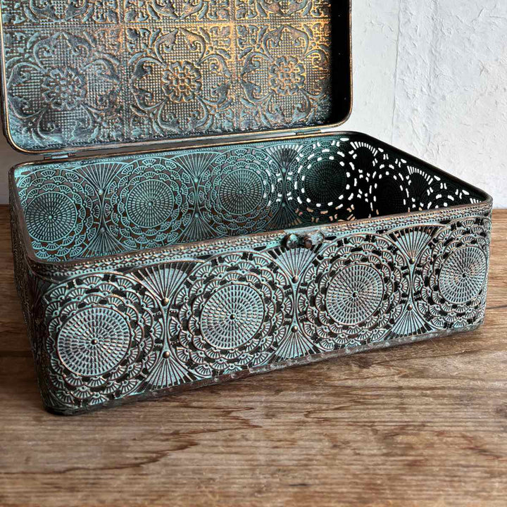 収納ボックスアンクブリキボックスM小物入れふた付き幅30.5×奥行20×高さ12cm