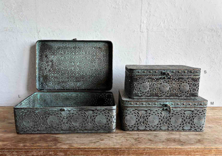 収納ボックスアンクブリキボックスM小物入れふた付き幅30.5×奥行20×高さ12cm