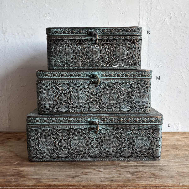 収納ボックスアンクブリキボックスM小物入れふた付き幅30.5×奥行20×高さ12cm