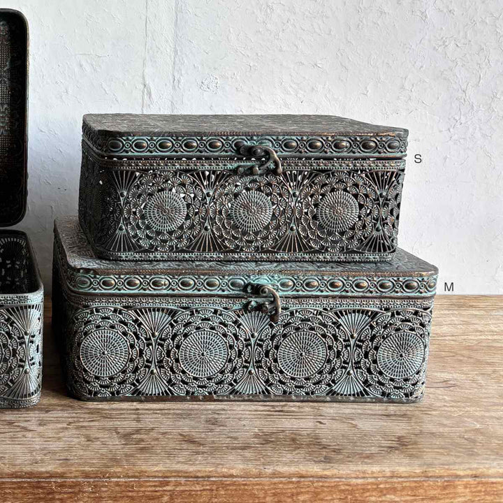 収納ボックスアンクブリキボックスM小物入れふた付き幅30.5×奥行20×高さ12cm