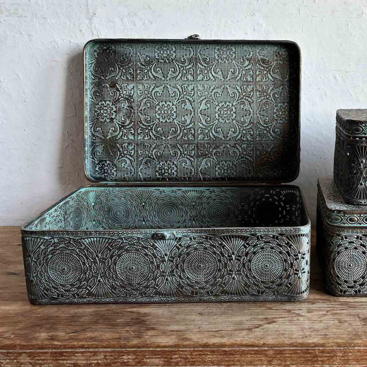 収納ボックスアンクブリキボックスL小物入れふた付き幅36×奥行23.5×高さ12cm