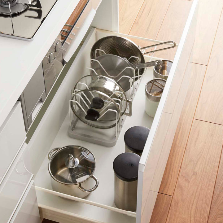 山崎実業Plateシンク下伸縮鍋蓋＆フライパンスタンドプレート