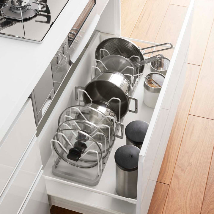 山崎実業Plateシンク下伸縮鍋蓋＆フライパンスタンドプレート