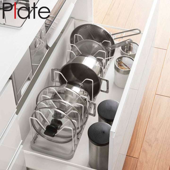 山崎実業Plateシンク下伸縮鍋蓋＆フライパンスタンドプレート