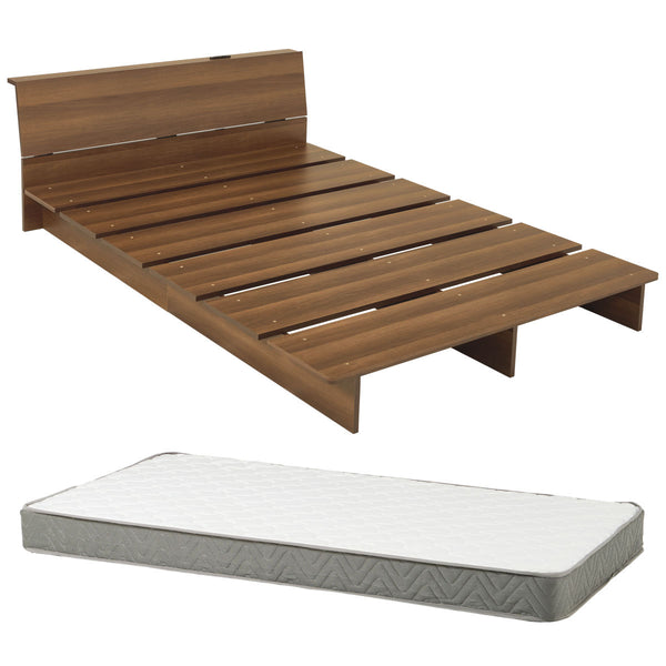 ローベッドセミダブルボンネルマットレス付背もたれ2口コンセント付余白デザイン