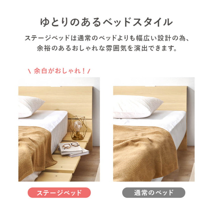 ローベッドセミダブルポケットマットレス付背もたれ2口コンセント付余白デザイン