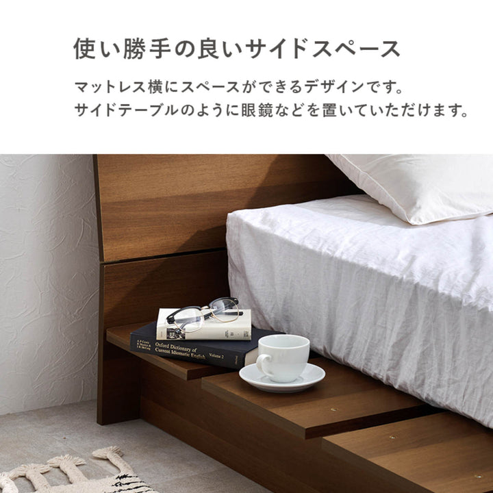 ローベッドセミダブルポケットマットレス付背もたれ2口コンセント付余白デザイン