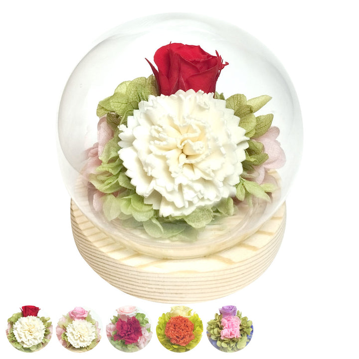 プリザーブドフラワースフィアドームアレンジガラスドーム
