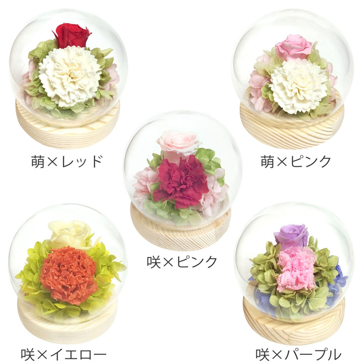 プリザーブドフラワースフィアドームアレンジガラスドーム