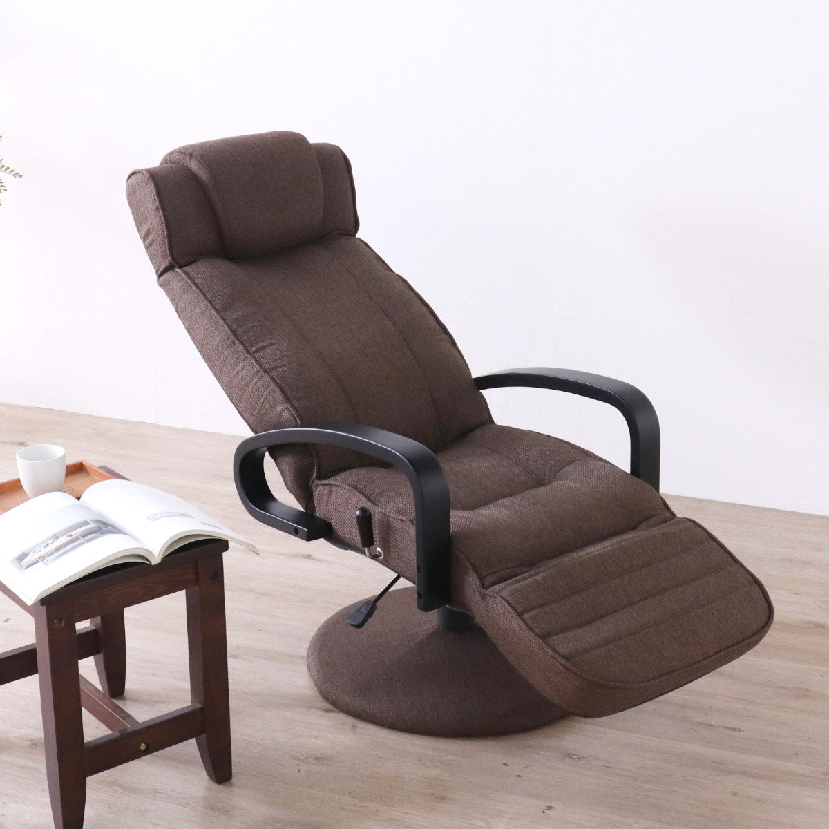 座椅子　ハイバック　リクライニングチェア　回転式　ブラウン 高座椅子 回転式 昇降式 ハイバック リクライニングチェア ポケット