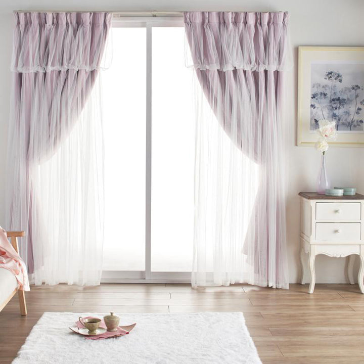 カーテン遮光2級2枚組幅100cm×丈110cmレイヤードカーテンくすみカラー姫系