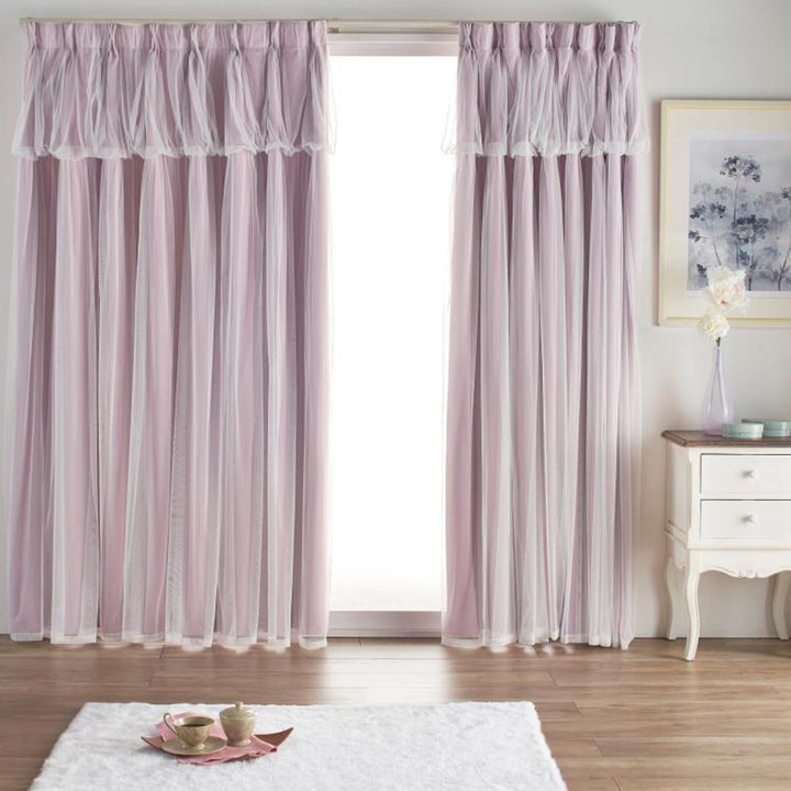 カーテン遮光2級2枚組幅100cm×丈110cmレイヤードカーテンくすみカラー姫系