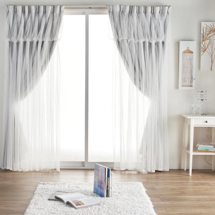 カーテン遮光2級2枚組幅100cm×丈190cmレイヤードカーテンくすみカラー姫系