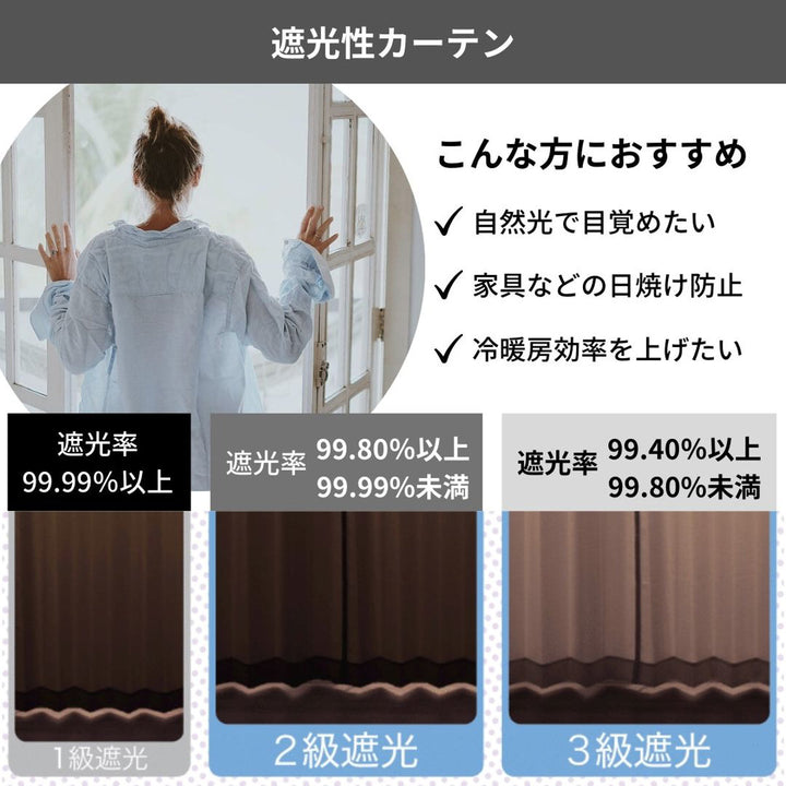 カーテン遮光2級2枚組幅100cm×丈210cmレイヤードカーテンくすみカラー姫系