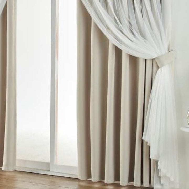 カーテン遮光2級2枚組幅100cm×丈210cmレイヤードカーテンくすみカラー姫系