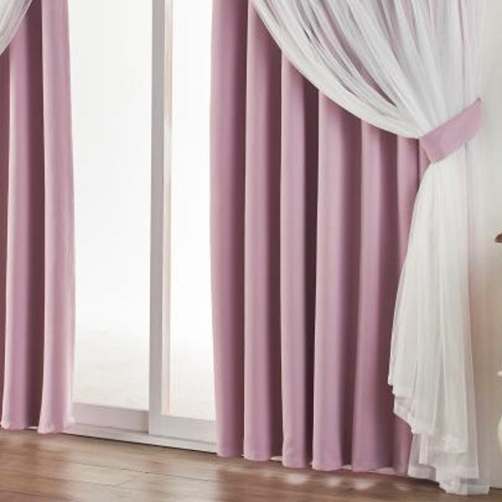 カーテン遮光2級2枚組幅100cm×丈210cmレイヤードカーテンくすみカラー姫系