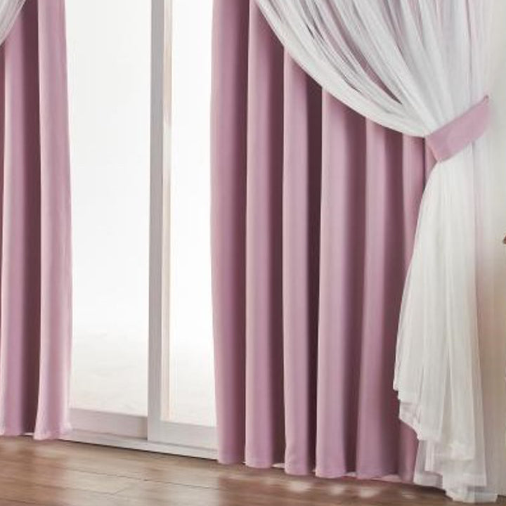 カーテン遮光2級2枚組幅100cm×丈210cmレイヤードカーテンくすみカラー姫系