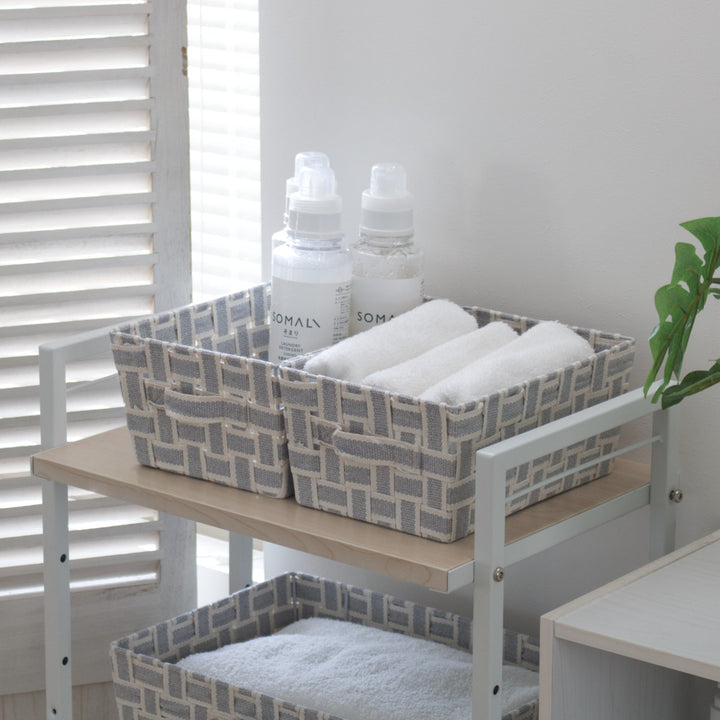 収納ボックス取っ手付きバスケット小物収納布幅18.5×奥行27×高さ12cm