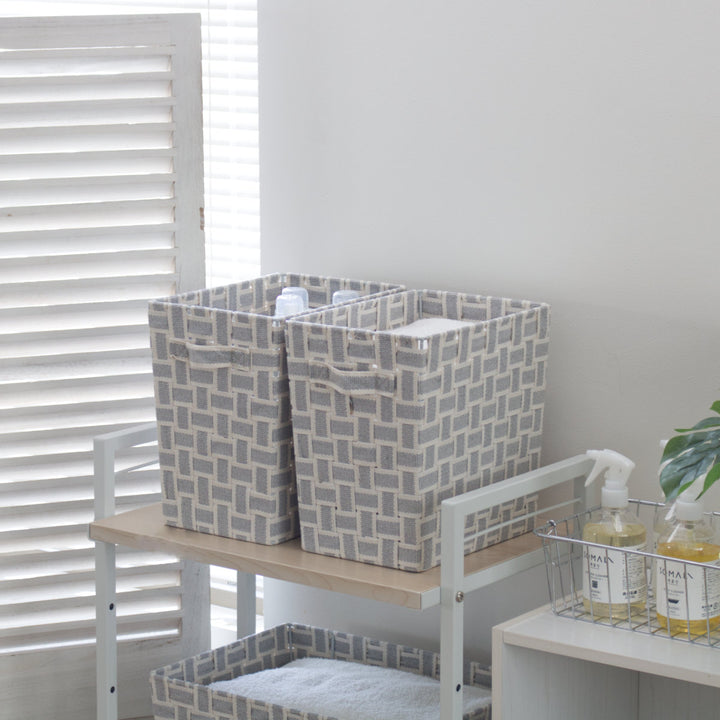 収納ボックス取っ手付きバスケット縦ハーフ布幅18×奥行26×高さ25.5cm