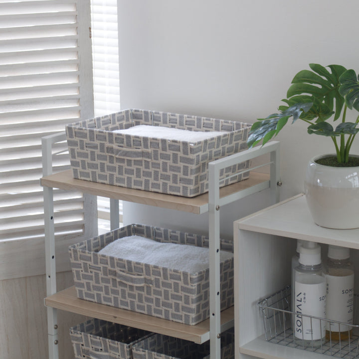 収納ボックス取っ手付きバスケット横ハーフ布幅38×奥行26×高さ13cm