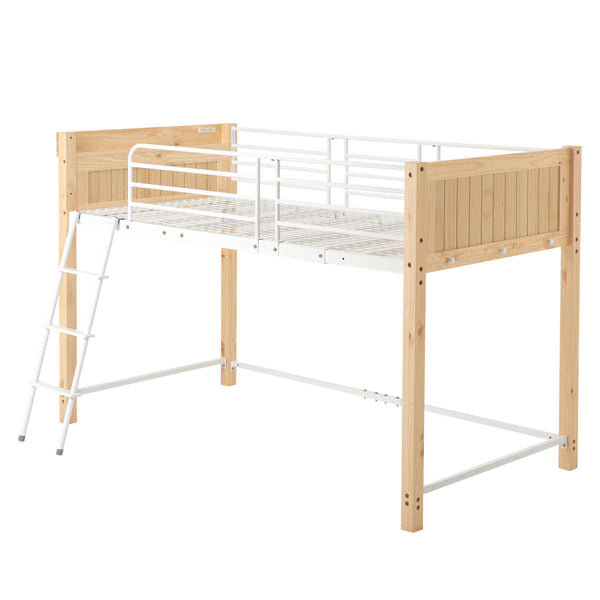 ロフトベッド天然木×スチールロータイプシングル宮棚2口コンセント付