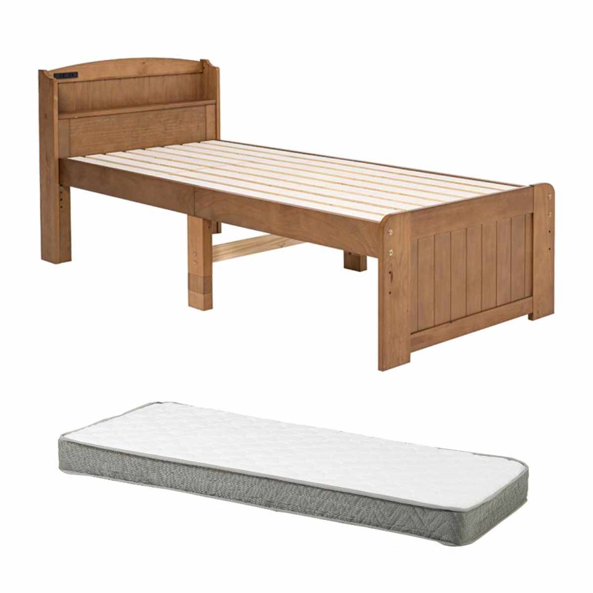 すのこベッド+マットレス×2【ショートセミシングル】 ポケットコイルマットレス すのこフレーム ショート丈セミシングルサイズ