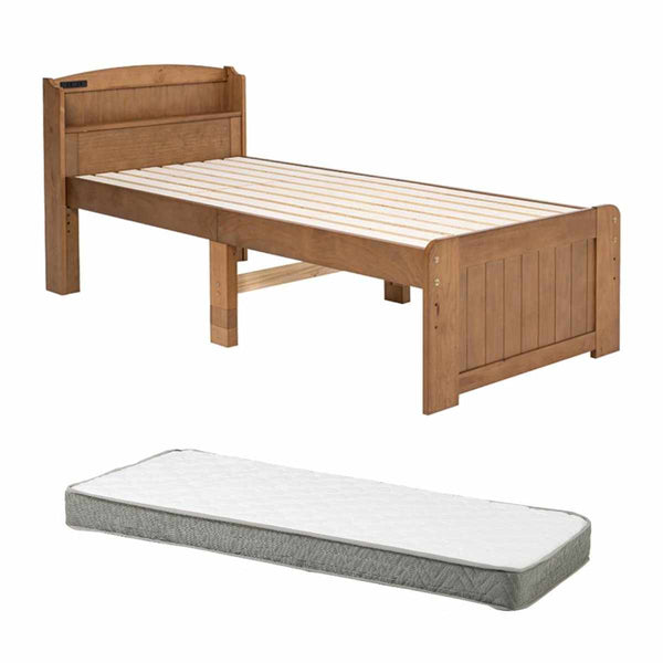 すのこベッドセミシングルショートボンネルマットレス付宮棚2口コンセント付