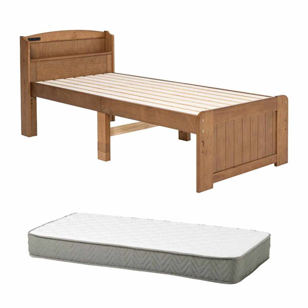 すのこベッドセミシングルショートポケットマットレス付宮棚2口コンセント付