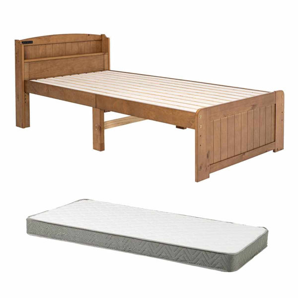 すのこベッドシングルボンネルマットレス付宮棚2口コンセント付