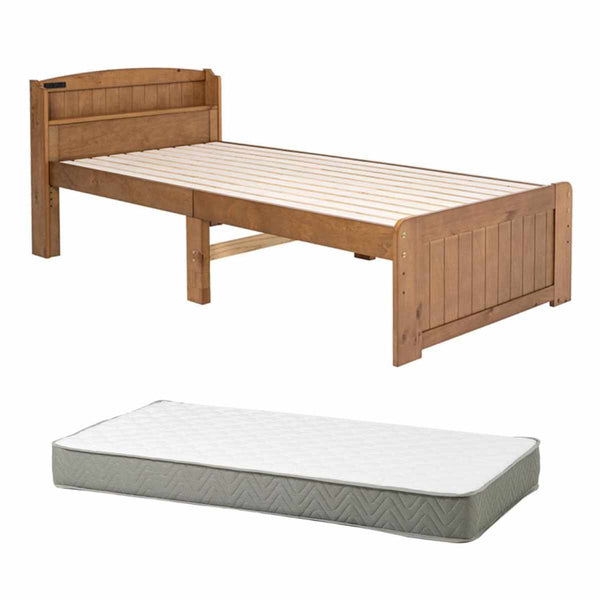 すのこベッドシングルポケットマットレス付宮棚2口コンセント付