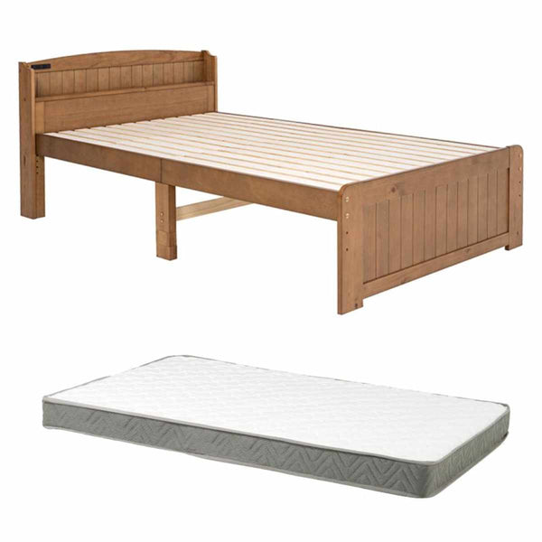 すのこベッドセミダブルボンネルマットレス付宮棚2口コンセント付