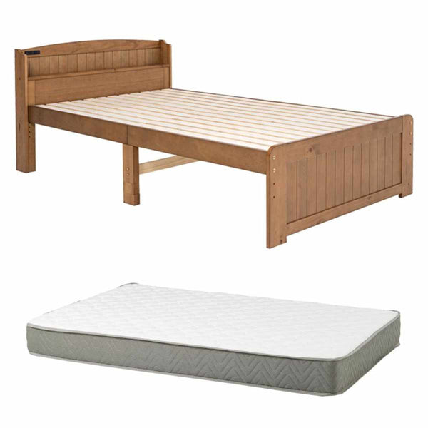 すのこベッドセミダブルポケットマットレス付宮棚2口コンセント付