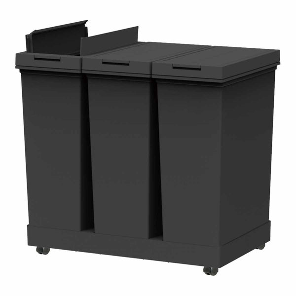 ゴミ箱20L×3個棚下で使える両開き3分別ワゴンプッシュダスト袋止め付き
