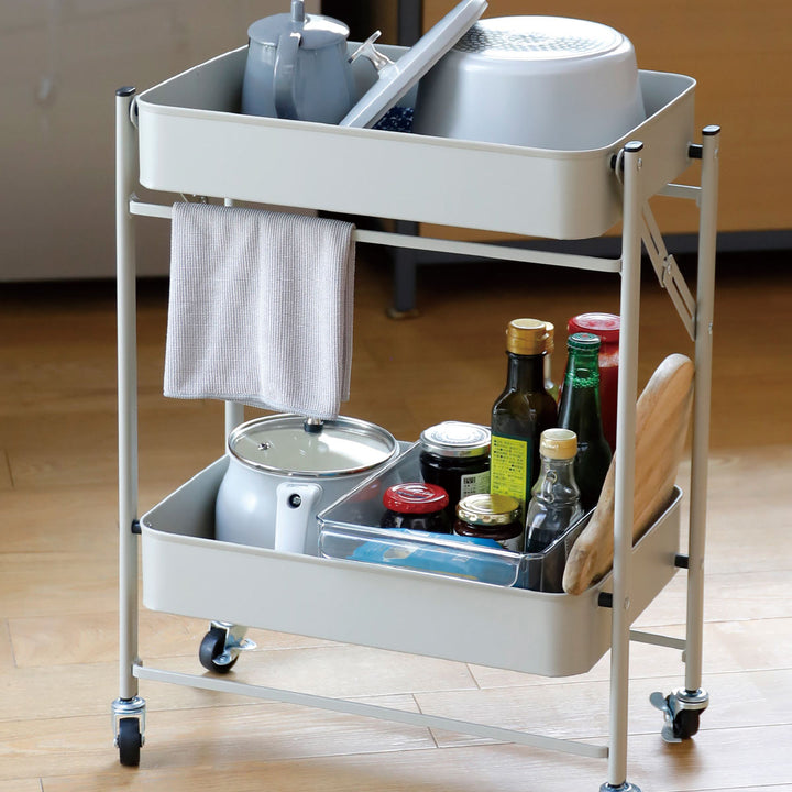 キッチンワゴン折り畳める2段ワゴンAmely天板キャスター付き