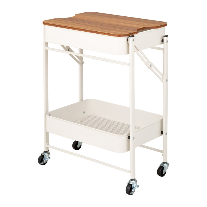 キッチンワゴン折り畳める2段ワゴンAmely天板キャスター付き