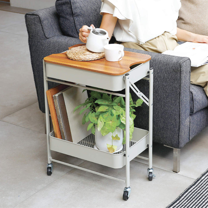 キッチンワゴン折り畳める2段ワゴンAmely天板キャスター付き