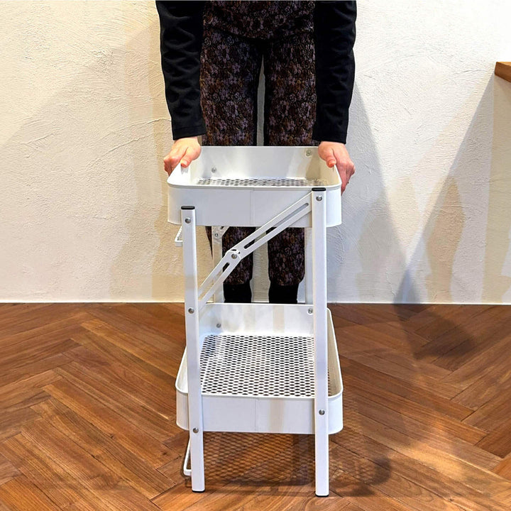 キッチンワゴン折り畳める2段ワゴンAmely天板キャスター付き