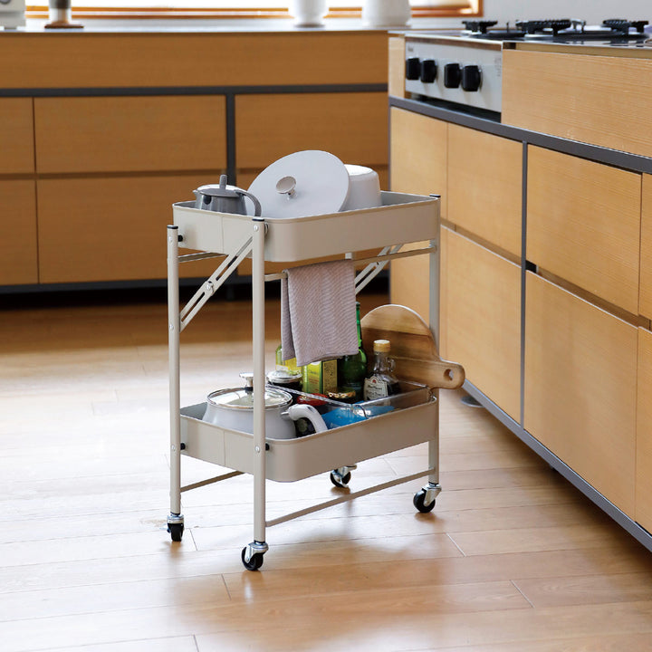 キッチンワゴン折り畳める2段ワゴンAmely天板キャスター付き