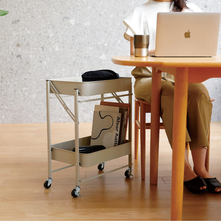 キッチンワゴン折り畳める2段ワゴンAmely天板キャスター付き