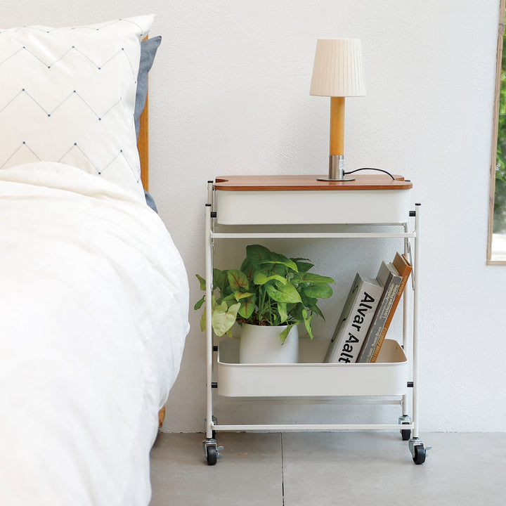 キッチンワゴン折り畳める2段ワゴンAmely天板キャスター付き