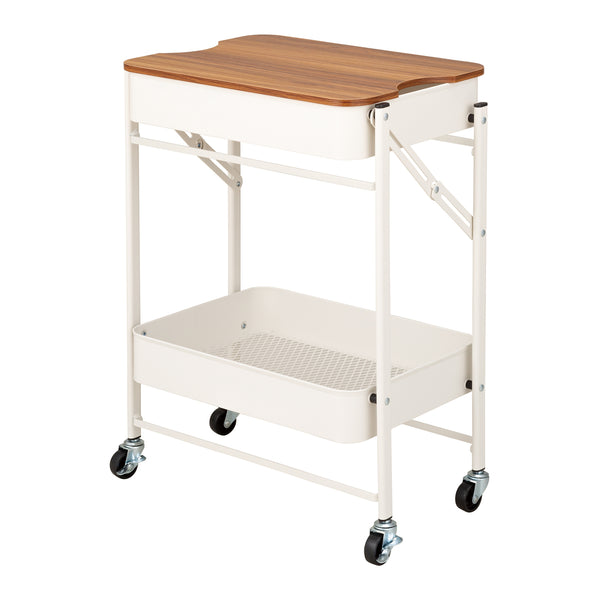 キッチンワゴン折り畳める2段ワゴンAmely天板キャスター付き