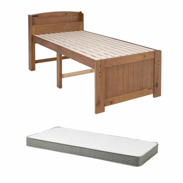 すのこベッドシングルボンネルマット付宮棚2口コンセント付