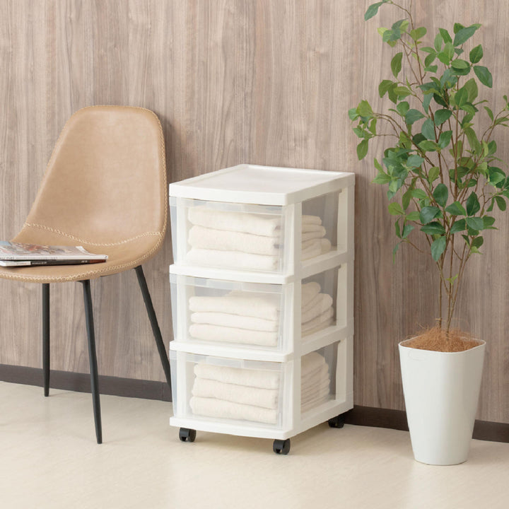 チェスト幅34cmエミングFT3段深型ストッカーキャスター付き