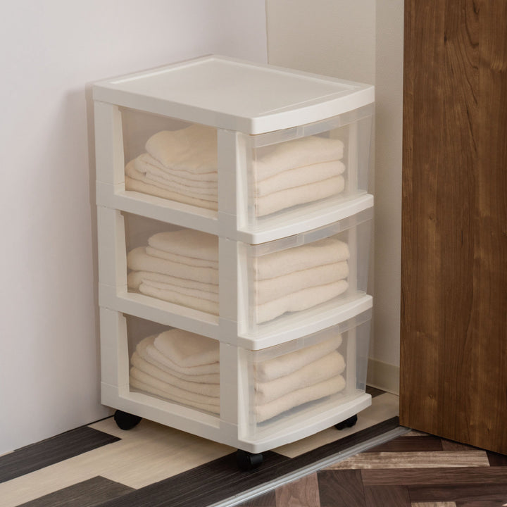 チェスト幅34cmエミングFT3段深型ストッカーキャスター付き