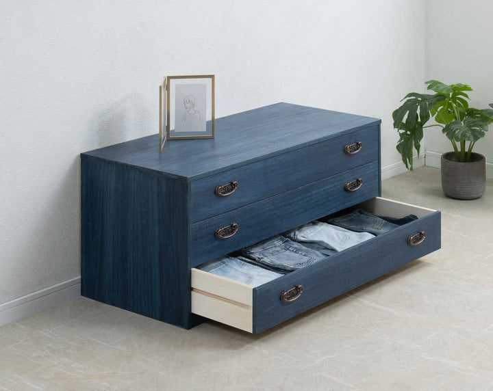 桐タンス幅98.5cm3段藍染めデニム日本製