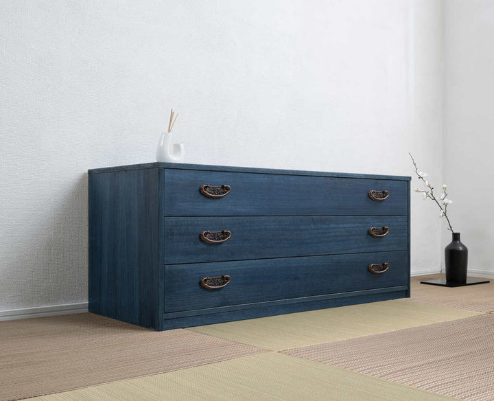 桐タンス幅98.5cm3段藍染めデニム日本製